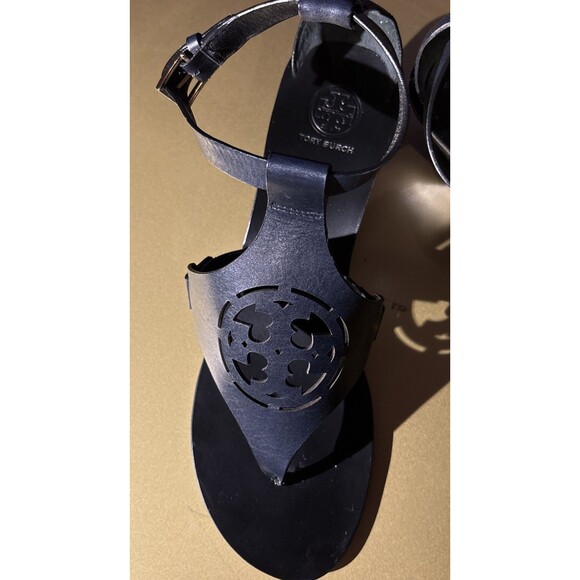 Tory Burch Leather Navy Zoey Wedge Heel Sandal Size 11M New With Box - Picture 7 of 11